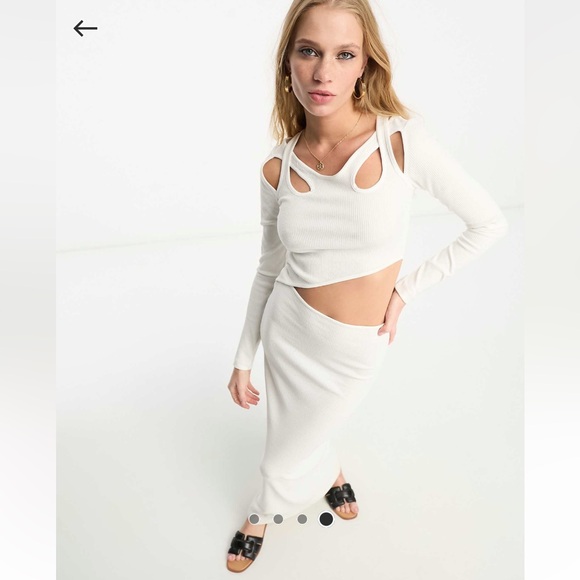 ASOS DESIGN long sleeve cut out rib midi dress in ivory - Picture 4 of 4